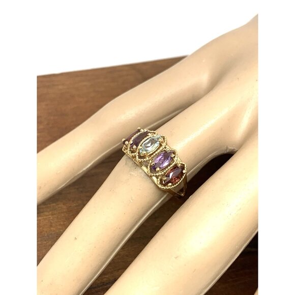 10k Yellow Gold Multi Color Gemstone Cubic Zirconia Estate Women's Size 6.75 - Picture 12 of 14